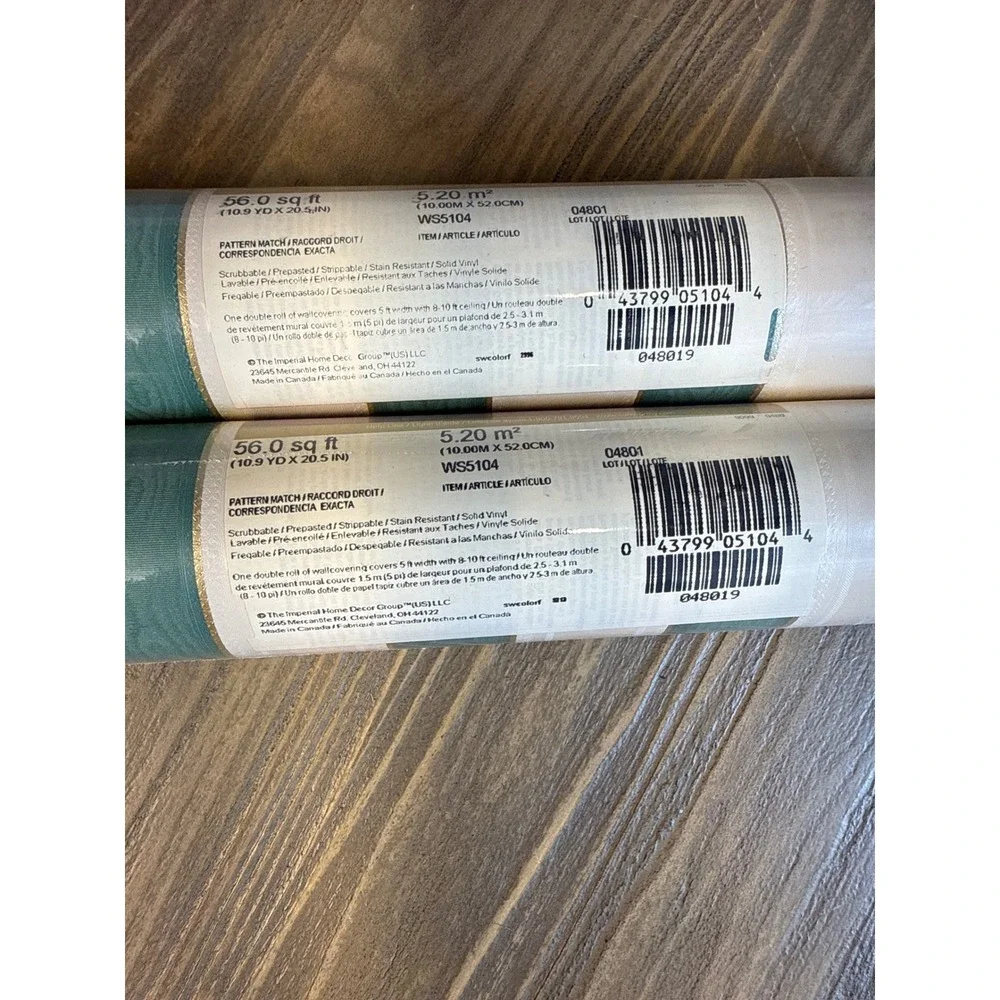 Vintage Sunworthy Wallpaper Home 112sqft Teal Cream NEW Striped Gold Trim WS5104